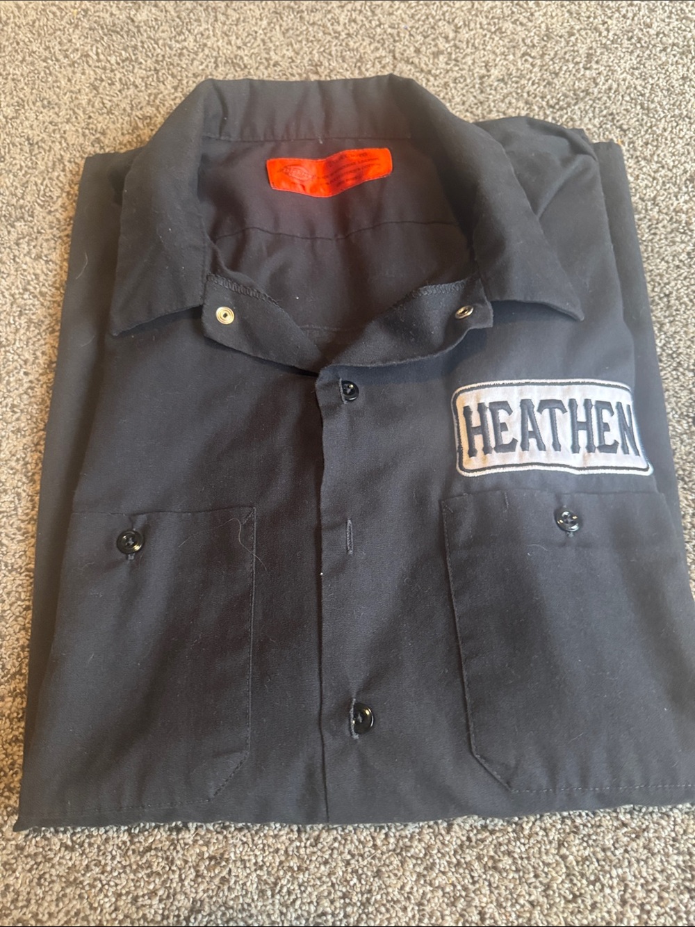 Dickies Black Men's Button-Down Shirt with 'HEATHEN' Patch-2XL